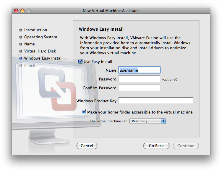 Creating a Windows Virtual Machine with VMware Fusion 1.1.x